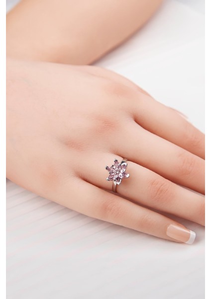 Ametist Taşlı Rodyumlu Ayarlanabilir Lotus Gümüş Bayan Yüzük fiyatları