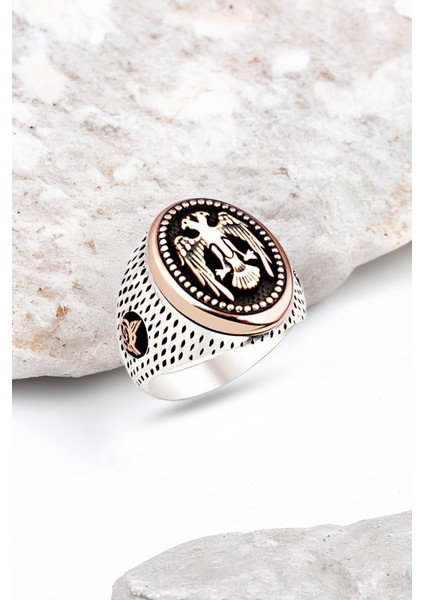 Gümüş Selçuklu Kartalı Ve Osmanlı Tuğralı Motifli Erkek Yüzük