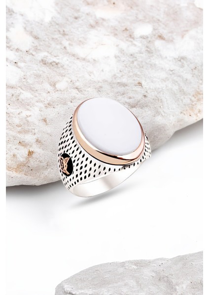 Gümüş Sedef Taşlı Nokta Kasalı Erkek Yüzük