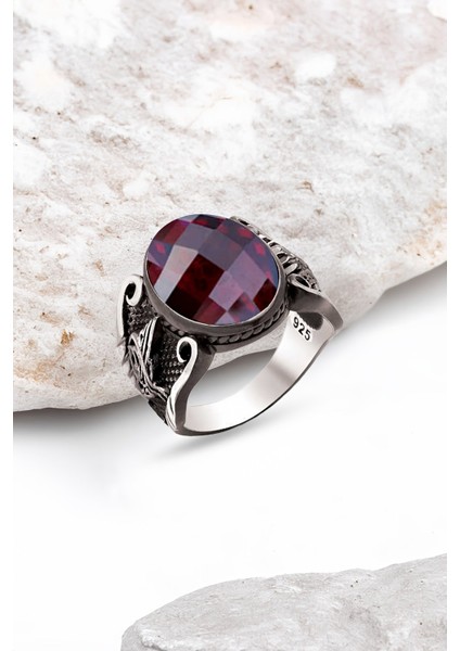 Gümüş Fasetli Taşlı Osmanlı Armalı Erkek Yüzük