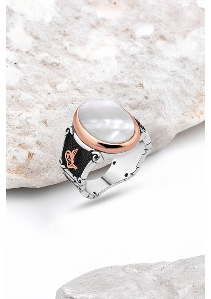 Düz Sedef Taşlı Gümüş Erkek Yüzük