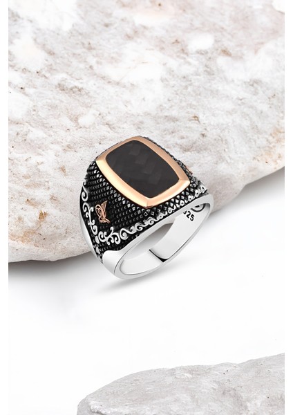Düz Onix Taşlı Gümüş Erkek Yüzük