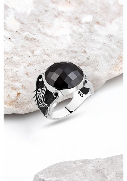 Kesme Zirkon Taşlı Gümüş Erkek Yüzük