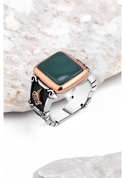 Düz Akik Taşlı Gümüş Erkek Yüzük