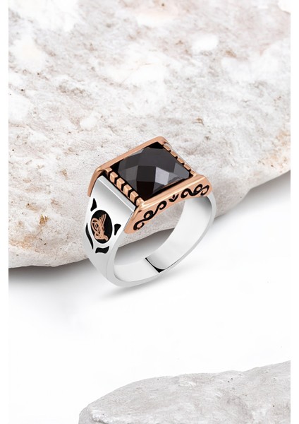 Kesme Zirkon Taşlı Gümüş Erkek Yüzük