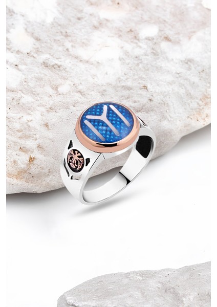 Mavi Mineli Kayı Boyu Gümüş Erkek Yüzük