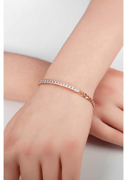 Kare Zirkon Taşlı Rose Renk 925 Ayar Gümüş Bayan Bileklik fiyatları