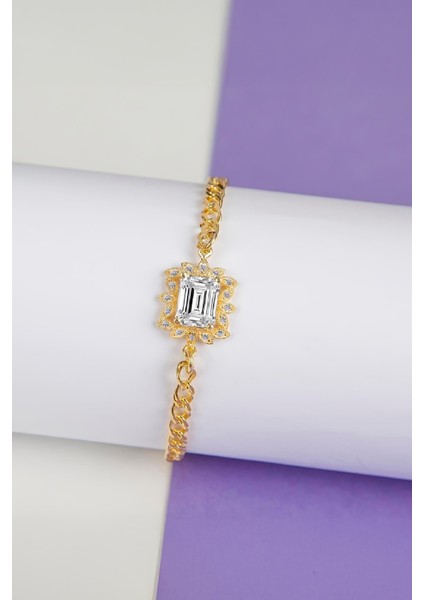 Yaprak Motifli Altın Kaplama 925 Ayar Gümüş Bayan Bileklik