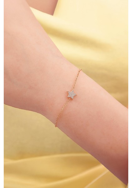 Rose Renk Zirkon Taşlı 925 Ayar Gümüş Minimal Yıldız Bayan Bileklik fiyatları