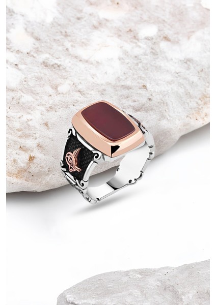 Akik Taşlı Gümüş Erkek Yüzük