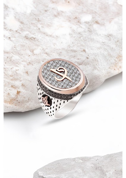 Gümüş Zirkon Taşlı İşlemeli Erkek Yüzük