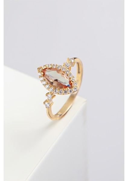 Mekik Zultanit Taşlı Zirkon Süslemeli 925 Ayar Gümüş Altın Renk Bayan Yüzük