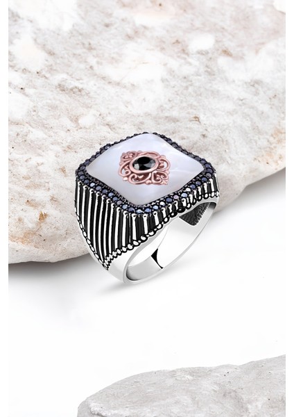 Sedef Taşlı Gümüş Erkek Yüzük