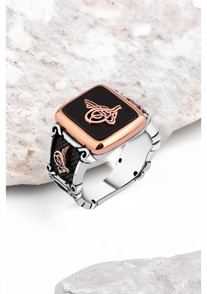 Onix Taş Üzeri Tuğralı Gümüş Erkek Yüzük