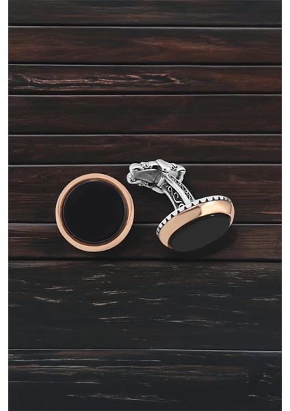 Gümüş Siyah Onix Taşlı Kol Düğmesi