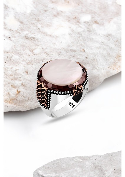 Sedef Taşlı Gümüş Erkek Yüzük