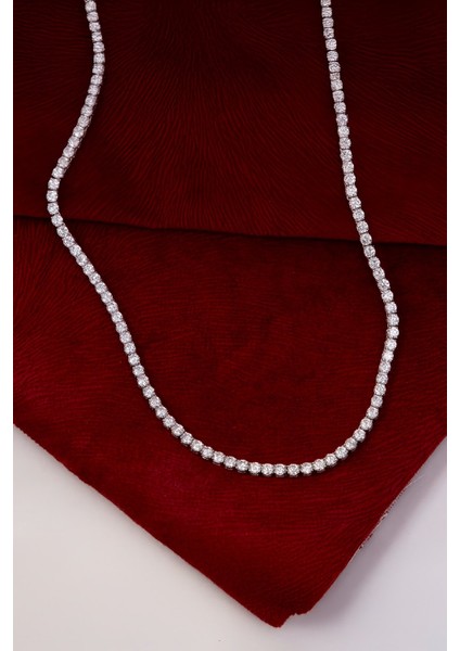 925 Ayar Gümüş Rodyumlu Full Zirkon Taşlı Su Yolu Bayan Kolye