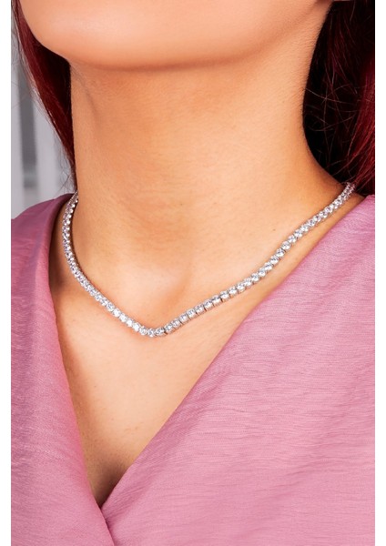 925 Ayar Gümüş Rodyumlu Full Zirkon Taşlı Su Yolu Bayan Kolye fiyatları