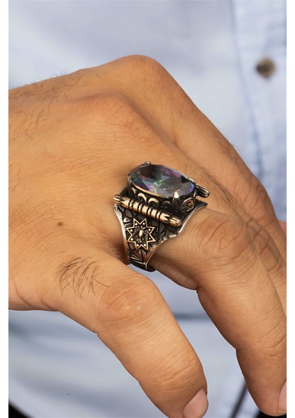 Mistik Topaz Taşlı Kartal Motifli Gümüş Erkek Yüzük fiyatları