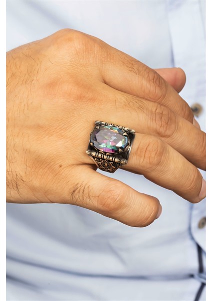 Mistik Topaz Taşlı Kartal Motifli Gümüş Erkek Yüzük modelleri