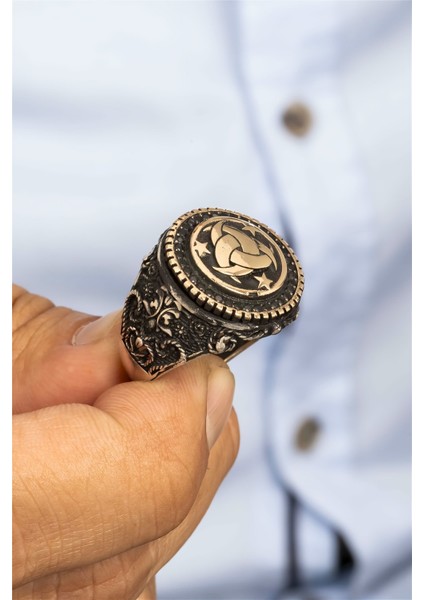 Kabartmalı Teşkilatı Mahsusa Motifli Gümüş Erkek Yüzük