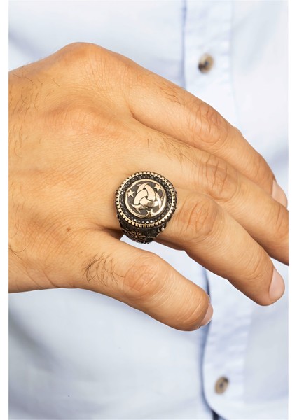 Kabartmalı Teşkilatı Mahsusa Motifli Gümüş Erkek Yüzük modelleri