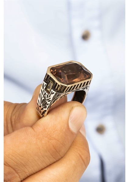 Dikdörtgen Zultanit Taşlı Renk Değiştiren Gümüş Erkek Yüzük