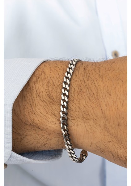 Karartmalı Gurmet Klasik Gümüş Erkek Bileklik