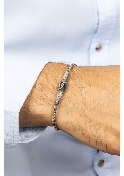 El İşi Sık Düğümlü Örgü Tasarım Gümüş Erkek Bileklik modelleri
