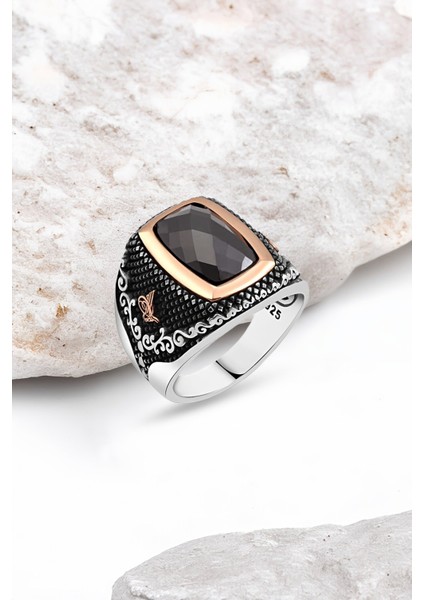 Kesme Zirkon Taşlı Gümüş Erkek Yüzük