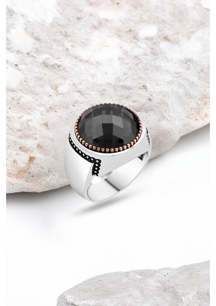 Siyah Zirkon Taşlı Gümüş Erkek Yüzük