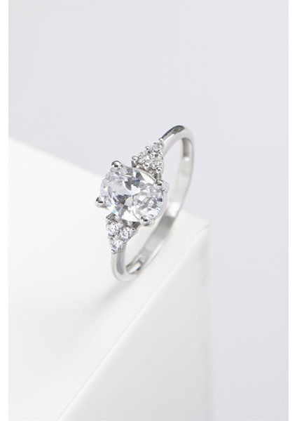 Triple Side Oval Zirkon Taşlı 925 Ayar Gümüş Bayan Yüzük