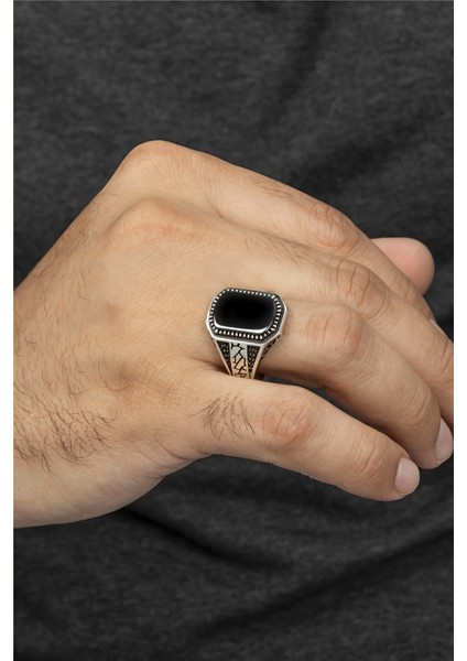 Mermer Desenli Zirkon Ve Oniks Taşlı Gümüş Erkek Yüzük fiyatları
