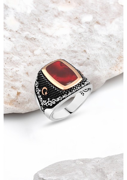 Mineli Gümüş Erkek Yüzük