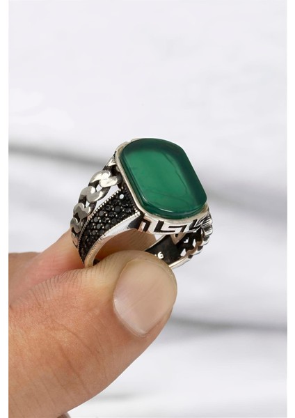 Zincir Desenli Mikro Süslemeli Karartmalı Gümüş Erkek Yüzük