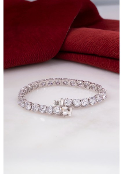 925 Ayar Gümüş Rodyumlu Zirkon Taşlı Su Yolu Bayan Bileklik