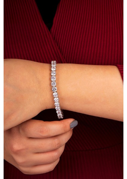 925 Ayar Gümüş Rodyumlu Zirkon Taşlı Su Yolu Bayan Bileklik fiyatları