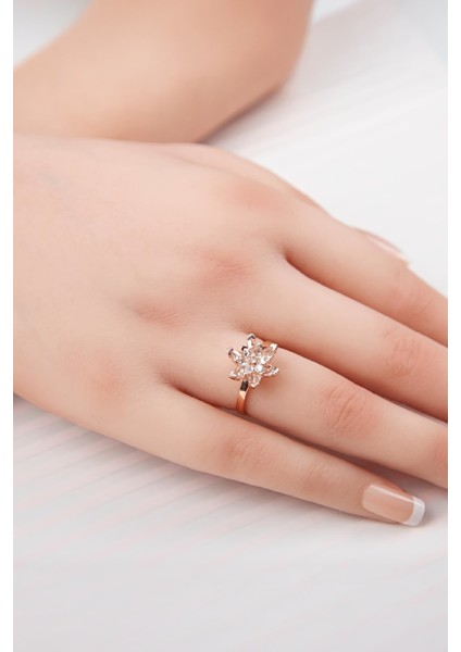 Beyaz Zirkon Taşlı Rose Renk Ayarlanabilir Lotus Gümüş Bayan Yüzük fiyatları