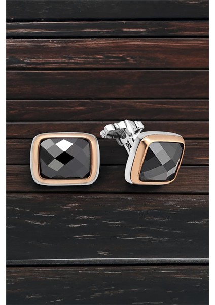 Gümüş Siyah Zirkon Taşlı Kol Düğmesi