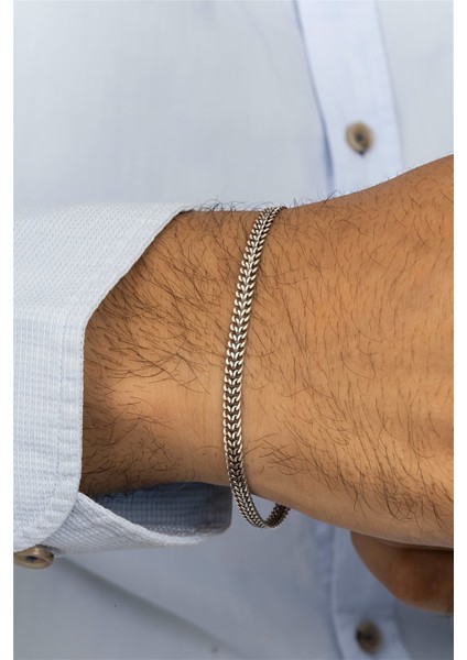 Zırh Motif Gümüş Erkek Bileklik