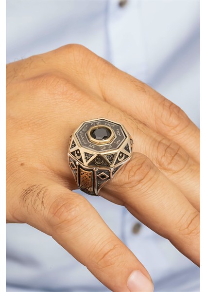 Özel Koleksiyon Ay Yıldız Motifli Korunma Duası Gümüş Erkek Yüzük modelleri
