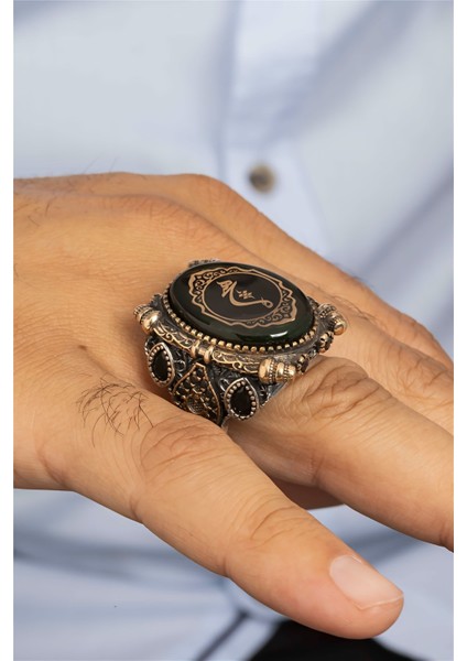 Özel Koleksiyon Hiç Yazılı Ayyıldız İşlemeli Gümüş Erkek Yüzük fiyatları