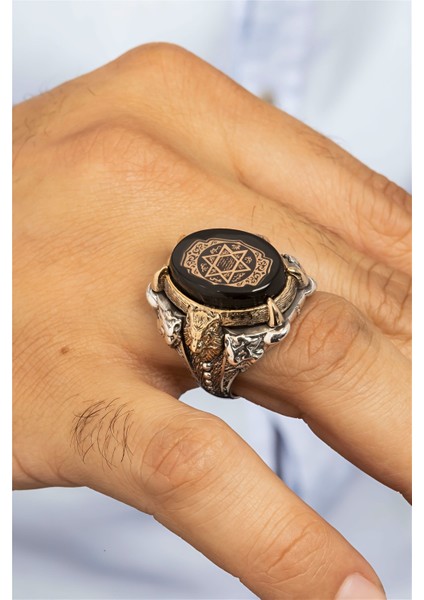 Özel Koleksiyon Hz. Süleyman Mührü Ve Aslan Motifli Gümüş Erkek Yüzük fiyatları