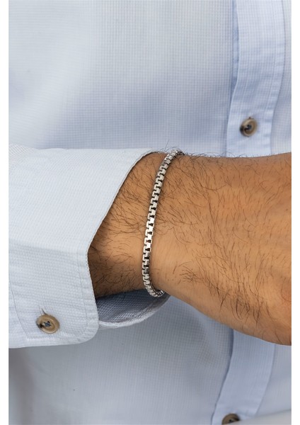 Antik Kare Zincir Gümüş Erkek Bileklik modelleri