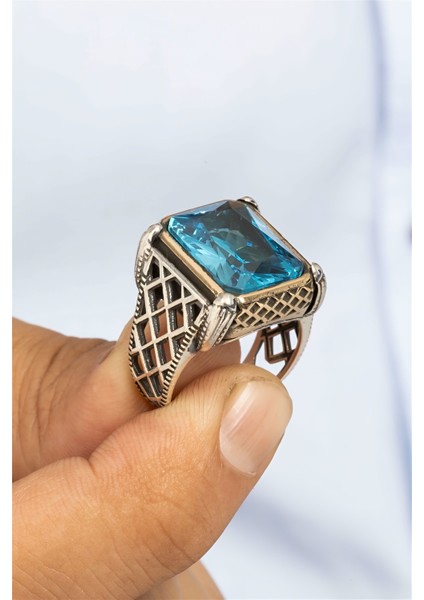 Aqua Taşlı Otantik Gümüş Erkek Yüzük