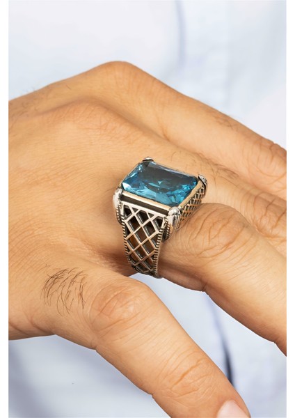 Aqua Taşlı Otantik Gümüş Erkek Yüzük fiyatları