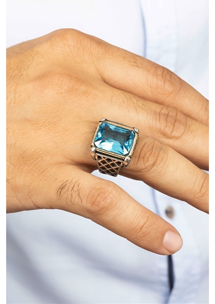 Aqua Taşlı Otantik Gümüş Erkek Yüzük modelleri