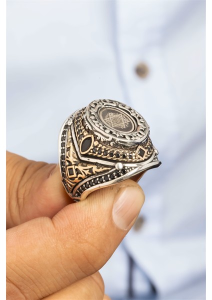 Özel Koleksiyon Hz. Süleyman Mührü Motifli Gümüş Erkek Yüzük