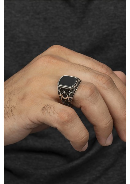 Ay Yıldız Motifli Gümüş Erkek Yüzük fiyatları