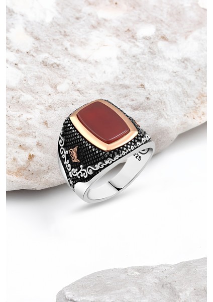 Düz Akik Taşlı Gümüş Erkek Yüzük